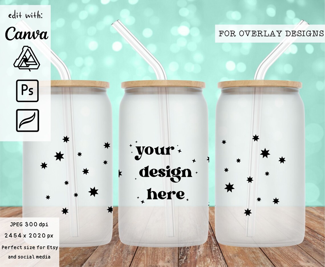 16oz Frosted Glass Can Mockup Full View Wrap Mockup Mockup Etsy