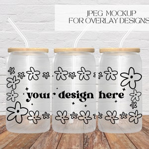 16oz frosted glass Libbey mockup, full view wrap mockup, JPEG Mockup
