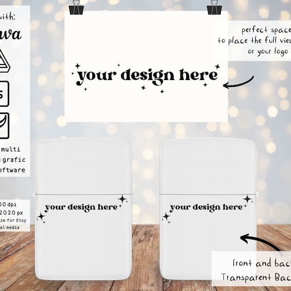 Lighter  mockup, FRONT and BACK view wrap, lighter mockup with transparent background product and white board for overlay design