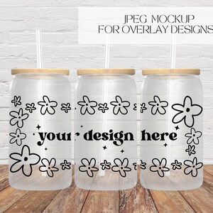 16oz frosted glass Libbey mockup, full view wrap mockup, JPEG Mockup