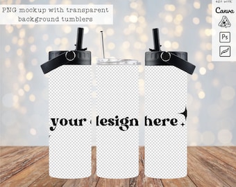 20oz Skinny Tumbler Duo Lid, full wrap view mockup,PNG with transparent background product tumblers