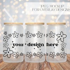 16oz frosted glass Libbey mockup, full view wrap mockup, JPEG Mockup
