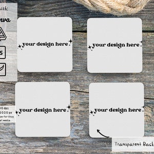 Coasters png mockup, 4 coasters, full wrap sublimation view, coaster with transparent background product