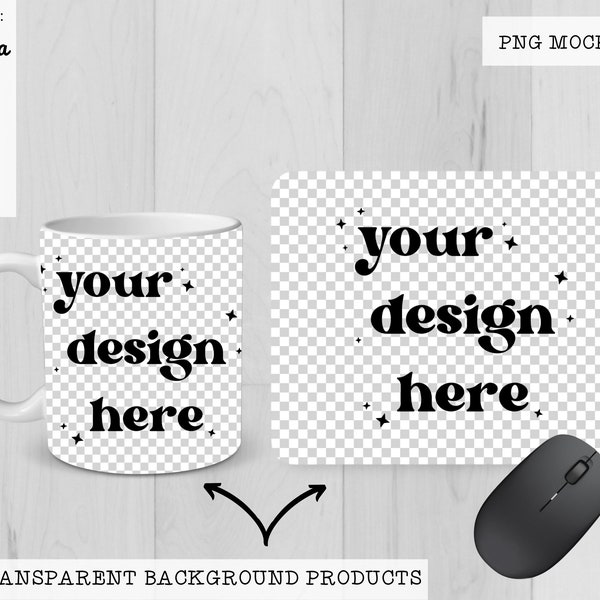 Single view mug and mouse pad PNG mockup with transparent background products - easy mockup, mug mockup, mouse pad mockup