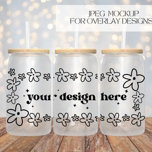 16oz frosted glass Libbey mockup, full view wrap mockup, JPEG Mockup