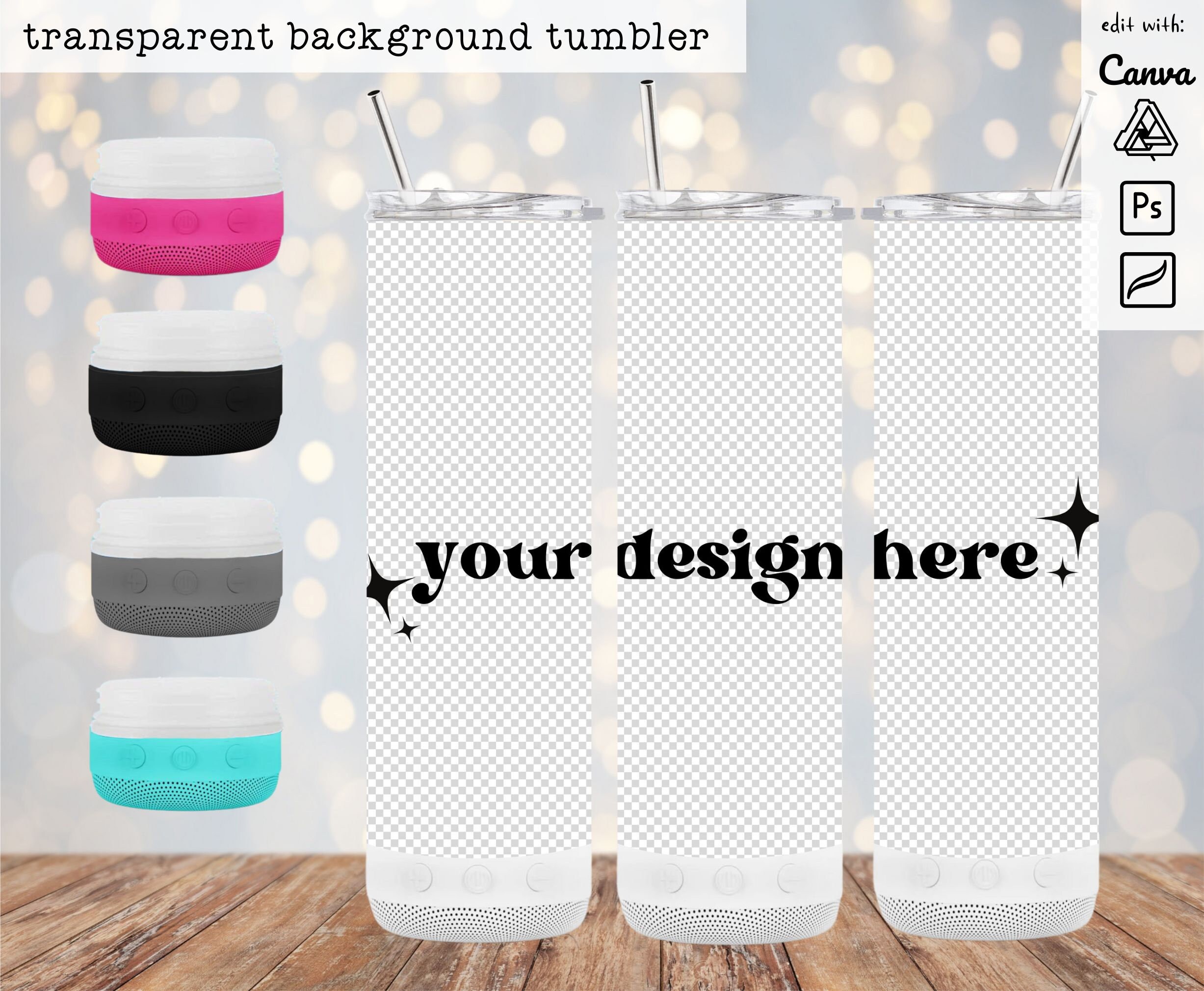 20oz Skinny Tumbler With Speaker PNG Mockup Transparent Background