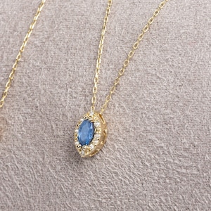 Aquamarine Marquise Cut Necklace Real Diamond 14K 10K 8K Solid Gold, March Birthstone Pendant