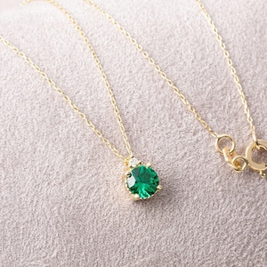 Real Diamond Round Emerald Necklace, 14K Solid Gold Minimalist, Birthstone Necklace, Perfect Gift for Mother's Day Girlfriend Wife image 2