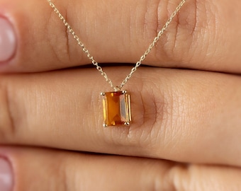 Rechteck Citrin Halskette 14K Massivgold, Birthstone Schmuck Rechteck November Birthstone, perfektes Geschenk für Muttertag Freundin Frau