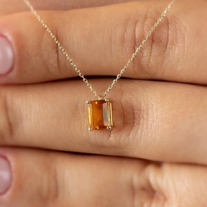 Rectangle Citrine Necklace 14K Solid Gold, Birthstone Jewelry Rectangle November Birthstone, Perfect Gift for Mother's Day Girlfriend Wife