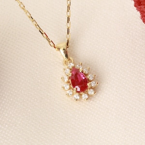 Echte Diamant 14K 10K 8K Solid Gold Rubin Tropfen Halskette, Juli Birthstone Schmuck