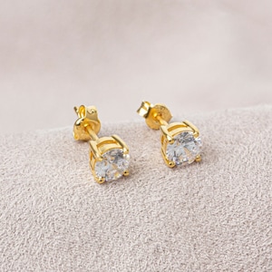 Round White Topaz Earrings 14K Solid Gold, Birthstone, Elegant Earrings, Perfect Gift for Mother&#39;s Day - Girlfriend - Wife
