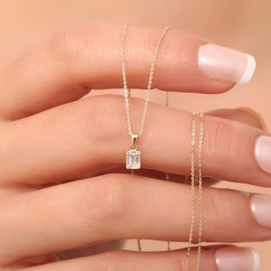 Real Diamond 0.18Ct. Baguette Necklace, 14K Solid Gold Square Diamond Necklace, Perfect Gift for Mother&#39;s Day - Girlfriend - Wife