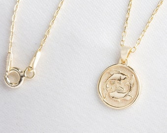 Pisces Zodiac Necklace 14K Solid Gold, Pisces Sign, Birthstone Astrology, Zodiac Constellation Necklace, Perfect Gift for Mother's Day