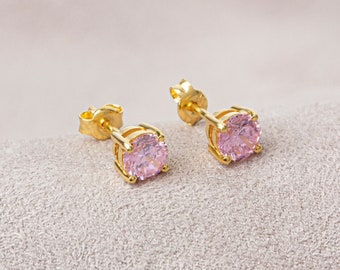 Round Pink Tourmailine Earring 14K Solid Gold, Elegant October Jewelry, Perfect Gift for Mother's Day - Girlfriend - Wife