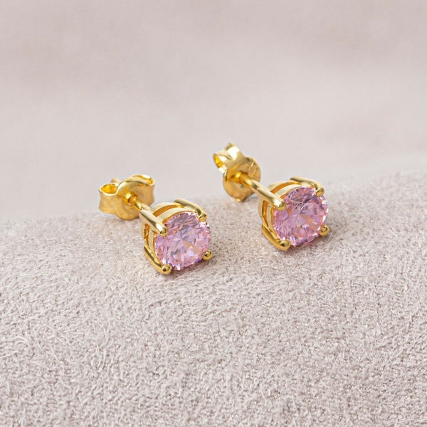 Round Pink Tourmailine Earring 14K Solid Gold, Elegant October Jewelry, Perfect Gift for Mother's Day - Girlfriend - Wife