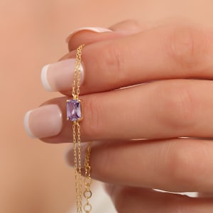 Rechthoekige alexandrietarmband 14 kt massief goud, sierlijke gouden stokbroodarmband, perfect cadeau voor Moederdag - vriendin - vrouw