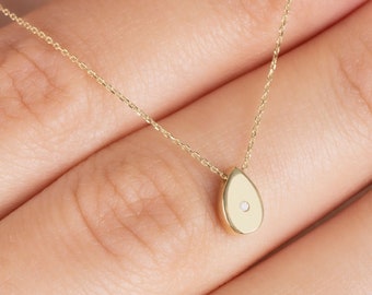 Real Diamond Drop Necklace, 14K Solid Gold Drop Necklace, Birthstone Necklace, Diamond Teardrop Necklace, Water Drop Necklace, Gift Pendant