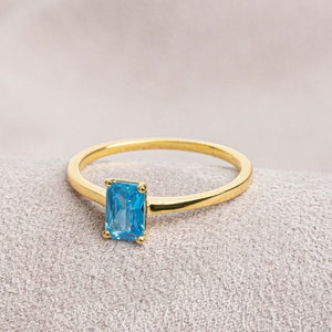 Rectangle Blue Topaz Ring 14K Solid Gold, December Birthstone, Real Gold Birthstone Ring, Perfect Gift for Mother's Day - Girlfriend - Wife