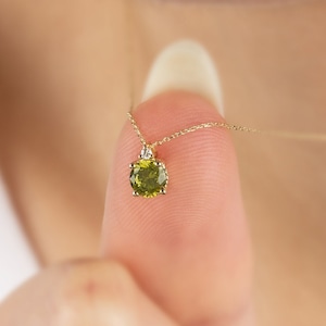 Chic 14K Solid Gold Peridot Necklace with Real Diamond: August Birthstone