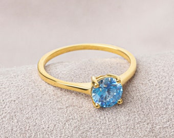 14K Solid Gold Aquamarine Ring - Elegant March Birthstone Ring for Women, Perfect Mother's Day Gift & Jewelery for Her