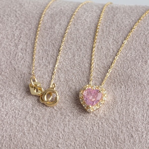 Real Diamond Pink Tourmailine Heart Necklace, 14K Solid Gold Heart Necklace,Minimalist Love Heart, Gift for Mother&#39;s Day - Girlfriend - Wife