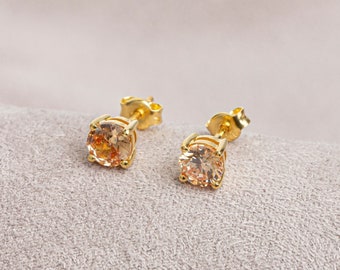 14K Solid Gold Citrine Earring, Round Citrine Jewelry for Women, Birthstone Earring, Perfect Mother's Day Gift & Daily Wear