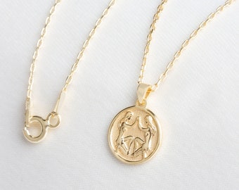 14K Solid Gold Gemini Zodiac Sign Necklace: Astrology Gift