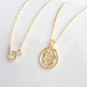 14K Solid Gold Gemini Zodiac Sign Necklace: Astrology Gift