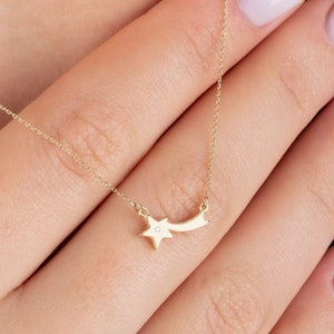 Real Diamond Comet Necklace, 14K Solid Gold Diamond Shooting Star Necklace, Perfect Gift for Mother's Day Girlfriend Wife image 1