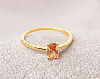 14K Solid Gold Citrine Ring - November Birthstone, Elegant Rectangle Design, Perfect Mother's Day Gift & Women's Jewelry