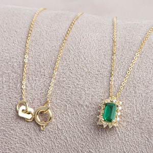 Genuine Diamond Rectangle Emerald Necklace, 14K Solid Gold,  May Birthstone Minimalist Necklace, Perfect Gift for Mother&#39;s Day - Wife