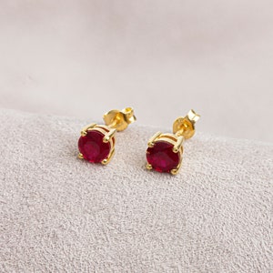 Round Ruby Earring 14K Solid Gold, July Birthstone Women Earring, Daily Jewelry, Perfect Gift for Mother's Day Girlfriend Wife image 1