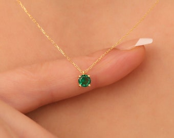 Round Emerald Necklace 14K Solid Gold, Minimalist Birthstone, Perfect Gift for Mother's Day - Girlfriend - Wife