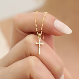 14K Solid Gold Real Diamond Cross Necklace: Religious Jewelry Gift