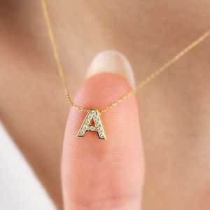 Echte Diamant Buchstabe Halskette 14K Massivgold, Diamant Initial Halskette, Elegante Frauen Schmuck, Perfektes Geschenk für Muttertag Freundin Frau