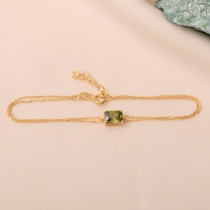 Peridot Rectangle Bracelet 14K 10K 8K Solid Gold, August Birthstone Jewelry