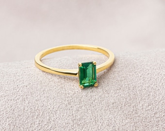 Rectangle Emerald Ring 14K Solid Gold, Real Gold Emerald Birthstone Ring, Perfect Gift for Mother's Day - Girlfriend - Wife