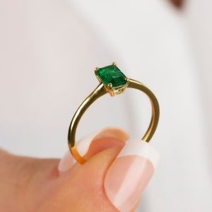 Rectangle Emerald Ring 14K Solid Gold, Real Gold Emerald Birthstone Ring, Perfect Gift for Mother's Day Girlfriend Wife image 2
