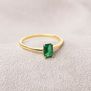 Rectangle Emerald Ring 14K Solid Gold, Real Gold Emerald Birthstone Ring, Perfect Gift for Mother's Day Girlfriend Wife image 1