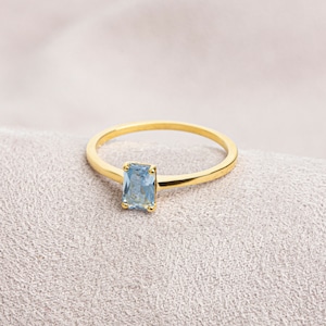 Aquamarine Rectangle Ring 14K 10K 8K Solid Gold, March Birthstone, Women Ring