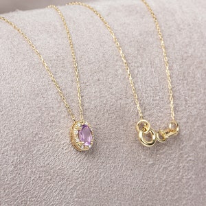 Oval Alexandrite Real Diamond Necklace: 14K Solid Gold June Birthstone, Handmade Jewelry