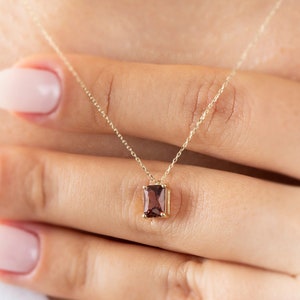 Rectangle Smoky Quartz Necklace 14K Solid Gold, Minimalist Brown GemStone Rectangle Necklace, Perfect Gift for Mother&#39;s Day Girlfriend Wife