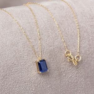 Rectangle Sapphire Necklace 14K Solid Gold, Minimalist Birthstone Rectangle Necklace, Perfect Gift for Mother&#39;s Day - Girlfriend - Wife