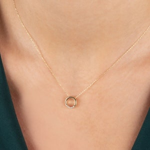 Diamond Circle Necklace 14K Solid Gold, Hollow Circle Necklace, Perfect Gift for Mother's Day - Girlfriend - Wife