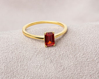 Rectangle Garnet Ring 14K Solid Gold, January Birthstone, Perfect Gift for Mother's Day - Girlfriend - Wife