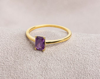 Rectangle Amethyst Ring 14K Solid Gold, Birthstone Women Jewelry, Perfect Gift for Mother's Day - Girlfriend - Wife