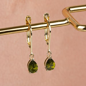 Dangle Drop Peridot Earring 14K Solid Gold, Birthstone Drop Peridot Dangling Earring, Perfect Gift for Mother&#39;s Day - Girlfriend - Wife