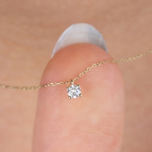 Real Diamond Solitaire Necklace, 14k Solid Gold Necklace, 4mm Solitaire Diamond Necklace, Perfect Gift for Mother's Day - Girlfriend - Wife