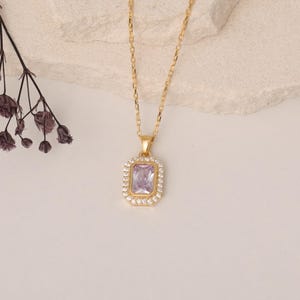 Alexandrite Real Diamond Halo Necklace: 14K Solid Gold Bezel Pendant
